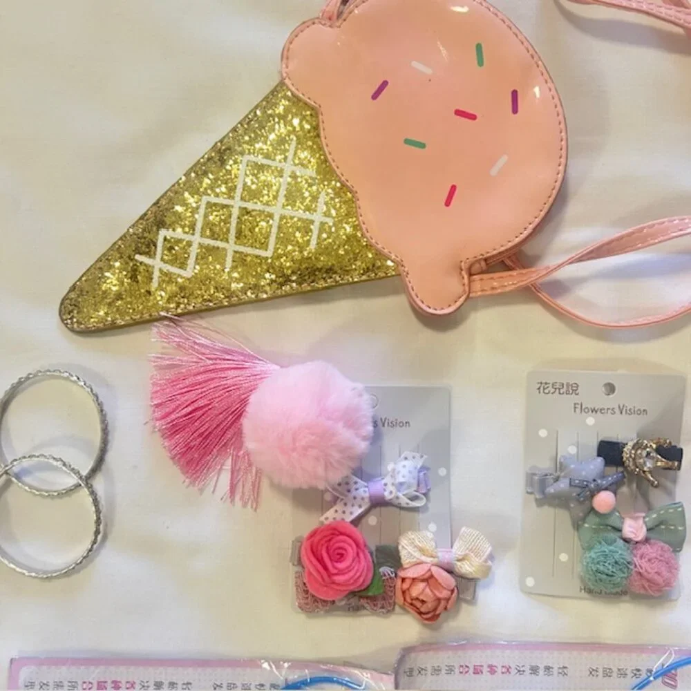 Girls Bits and Bobs Age 2 to 6 Hair Adornments Purse Pencil Bag etc read